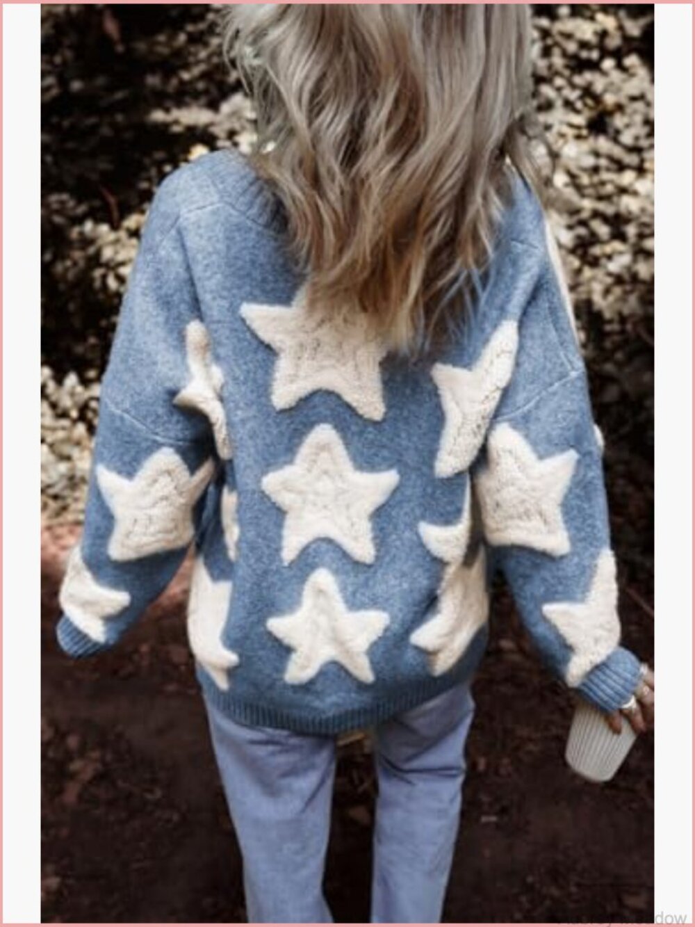 Womens Sherpa Star Pattern Cardigan Sweater with Pockets - Picture 5 of 7